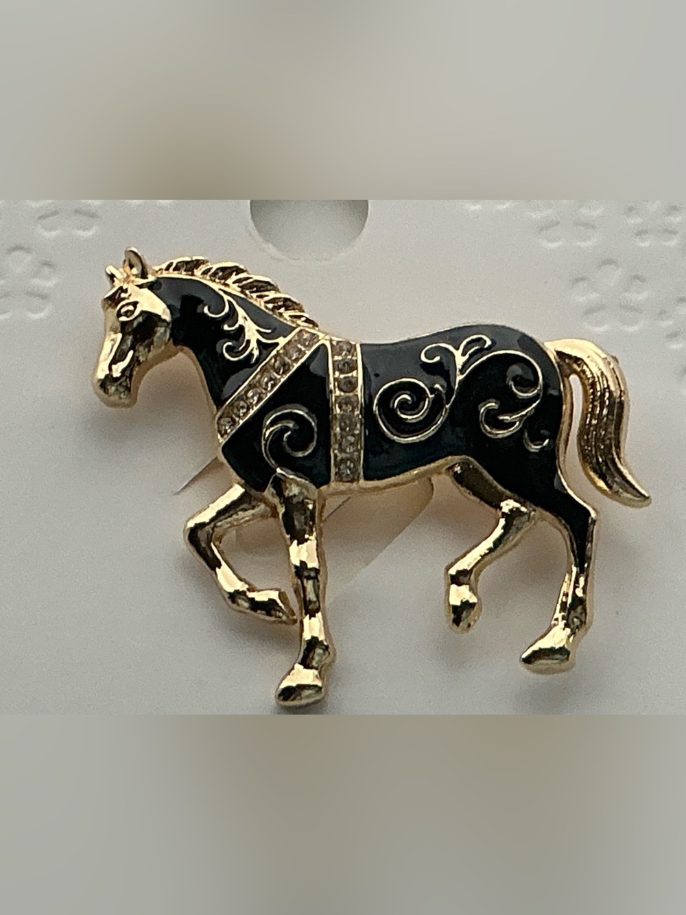 Gold and Black Horse Brooch by